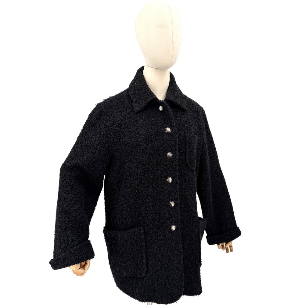 Vintage 90s Bromley Collection Black Boucle Crest Button Coat Jacket